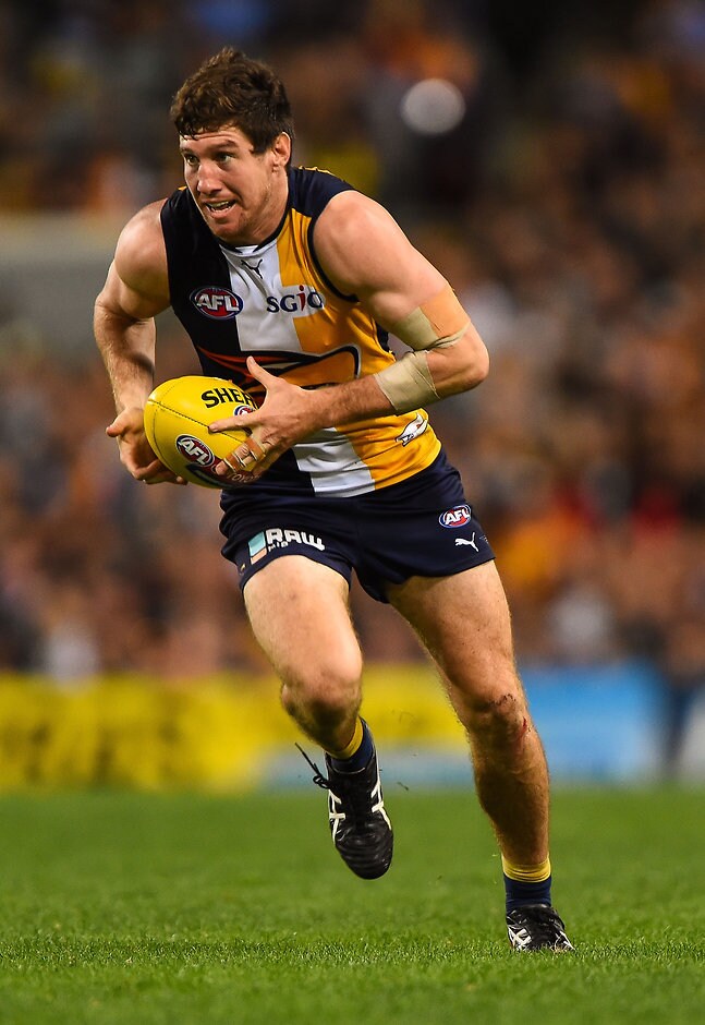 AFL 2015 Rd 02 - West Coast v Carlton Patrick McGinnity of the West Coast Eagles in action during the 2015 AFL Round 02 match between the West Coast Eagles and the Carlton Blues at Domain Stadium, Perth on April 10, 2015. (Photo: Daniel Carson/AFL Media)